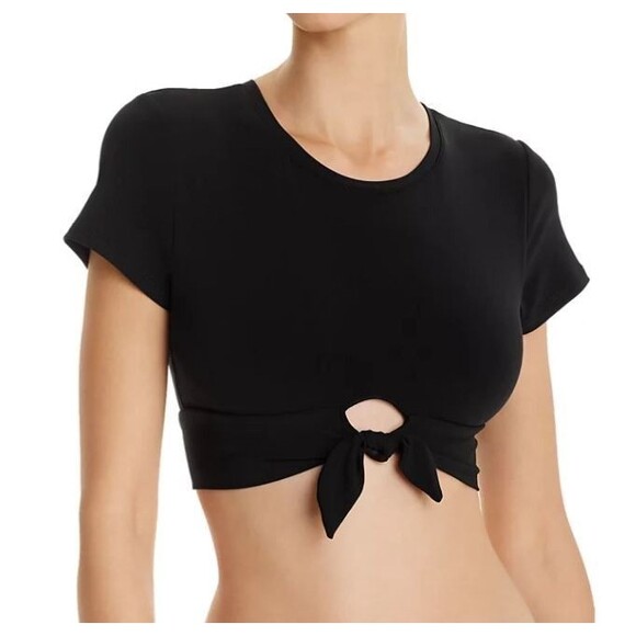 NEW Robin Piccone Ava Rp Bikini Tee Women Large Tie Front Short Sleeve Crop Swim - Picture 1 of 10